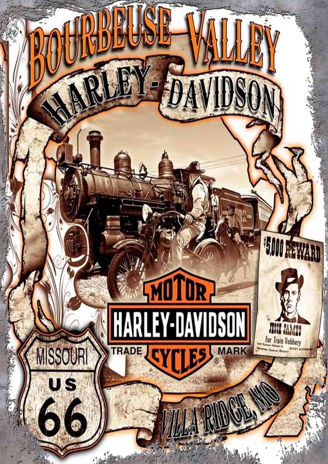 Bourbeuse Valley Harley-Davidson Train Robbery Wall Art