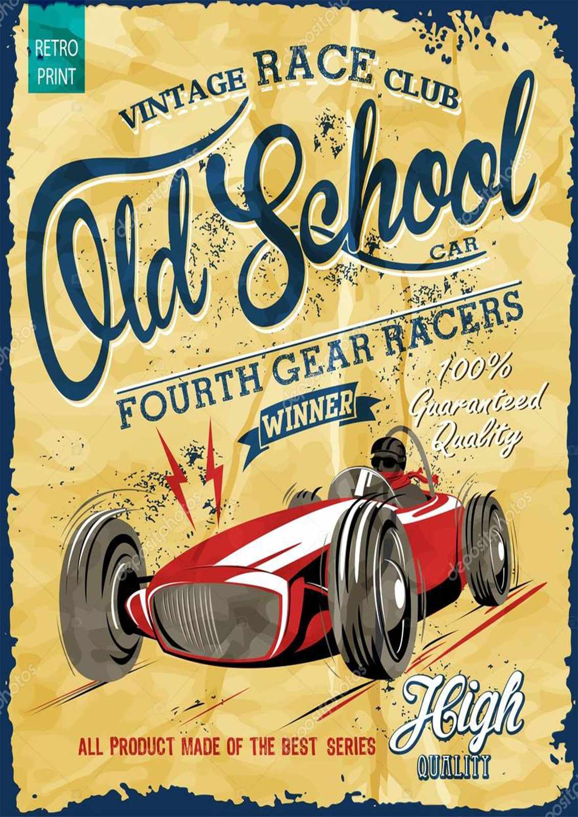Retro Old School Race Car Wall Art
