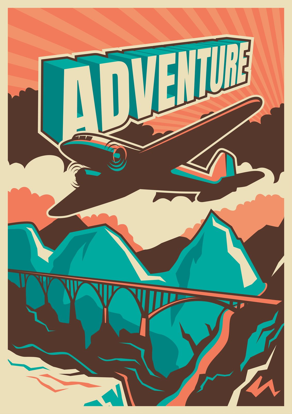 Vintage Adventure Airplane Travel Wall Art