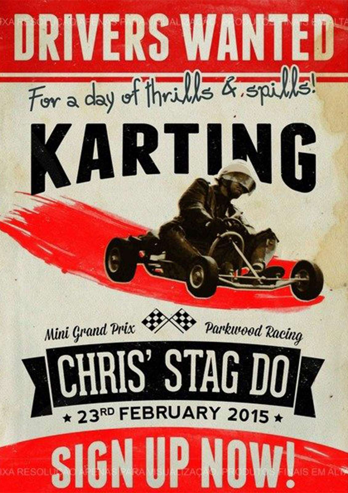 Retro Karting Stag Do Drivers Wanted Wall Art