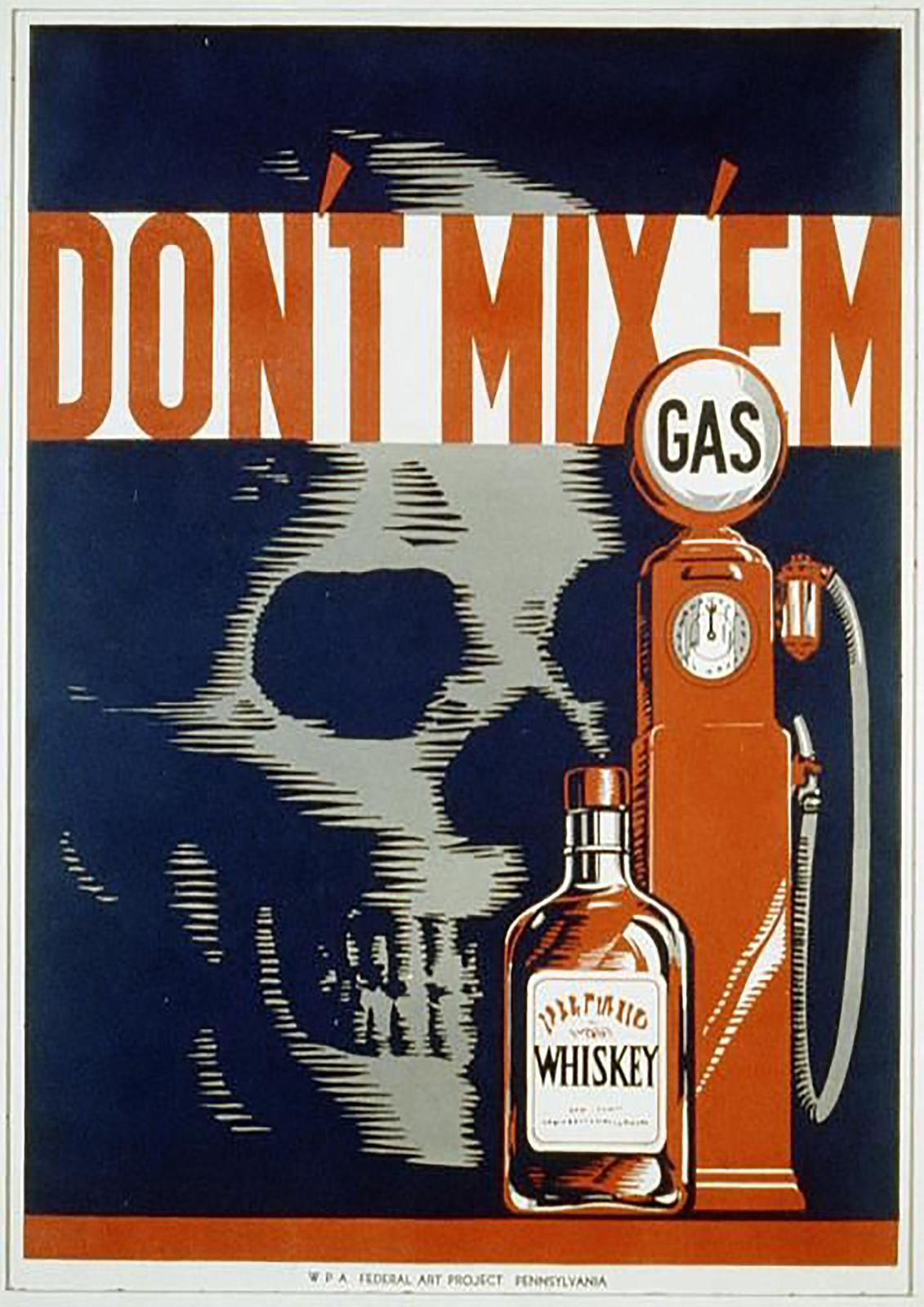 Vintage 'Don't Mix Em' Skull Gas Station Whiskey Wall Art