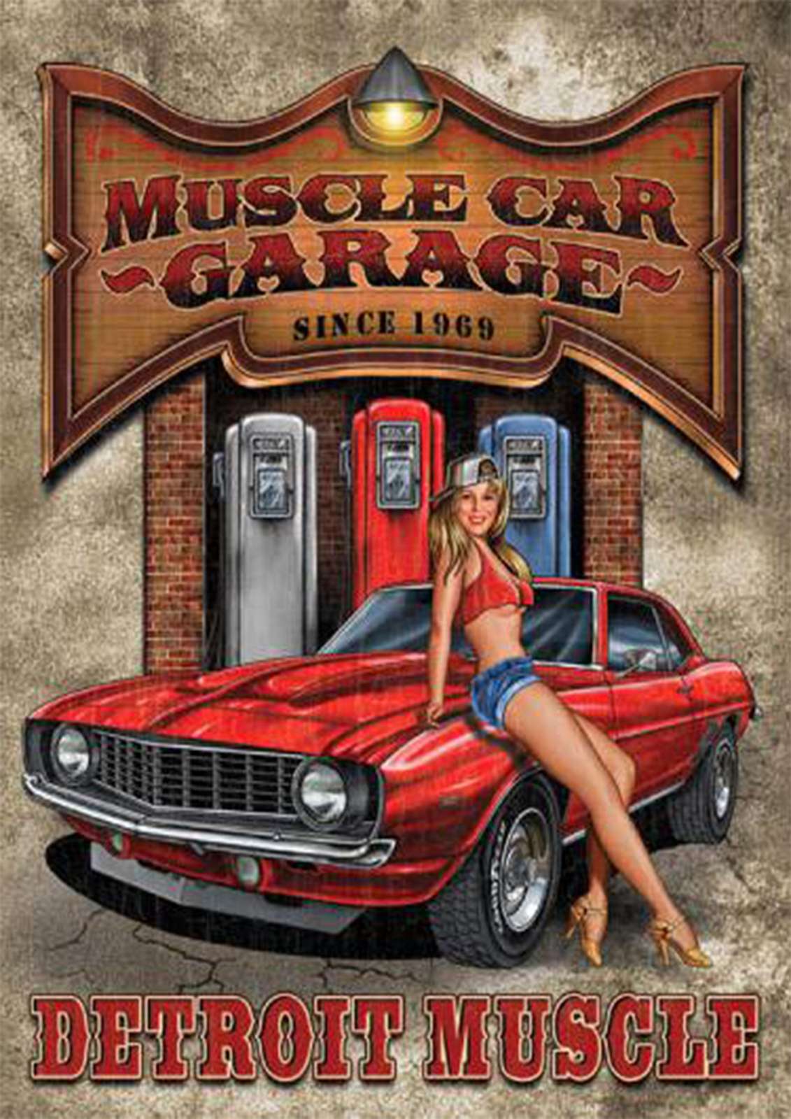 Retro Muscle Car Garage Pin-up Wall Art