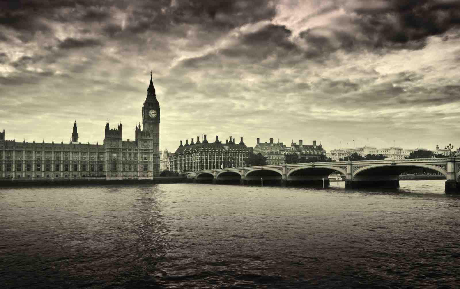 London Big Ben Thames Bridge Sepia Wall Art