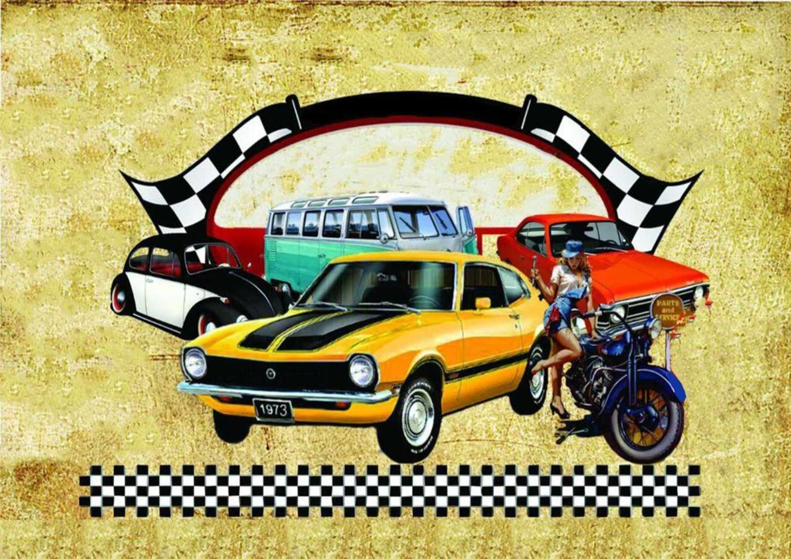 Retro Cars & Pin-Up Girl Wall Art