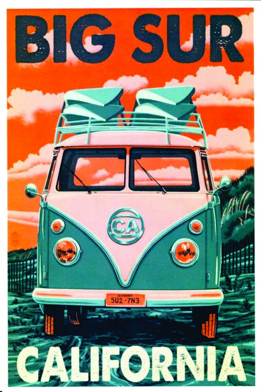 Vintage Big Sur California Camper Van Wall Art