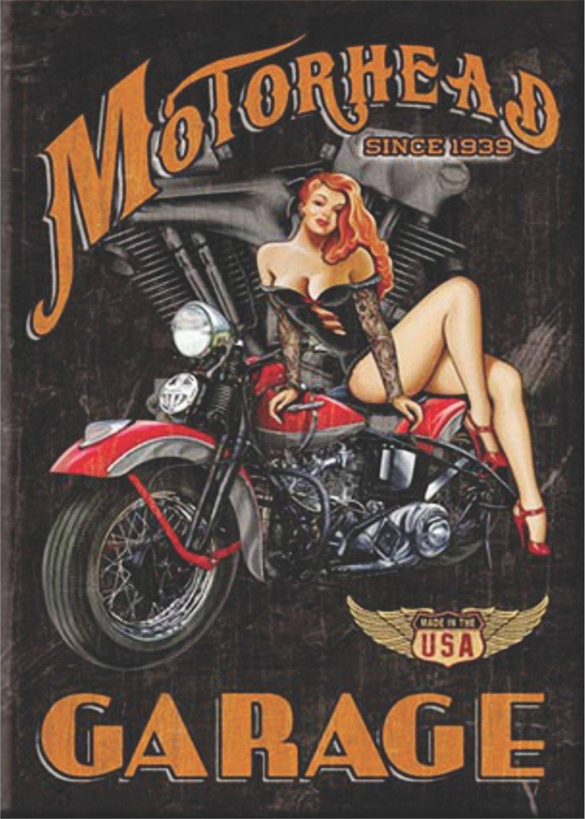 Retro Motorcycle Pin-Up Garage Wall Art
