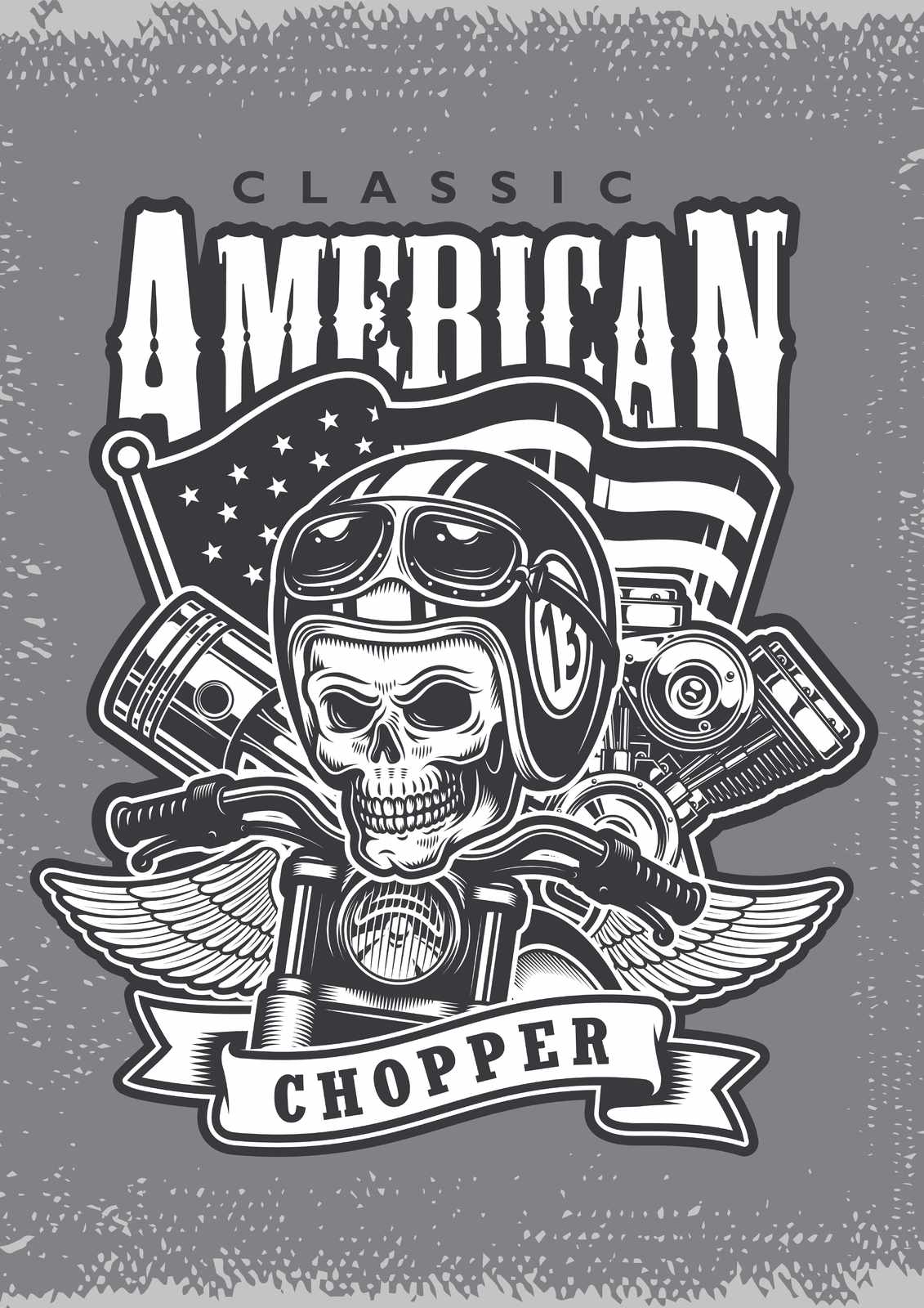 Classic American Chopper Skull Motorcycle Wall Art