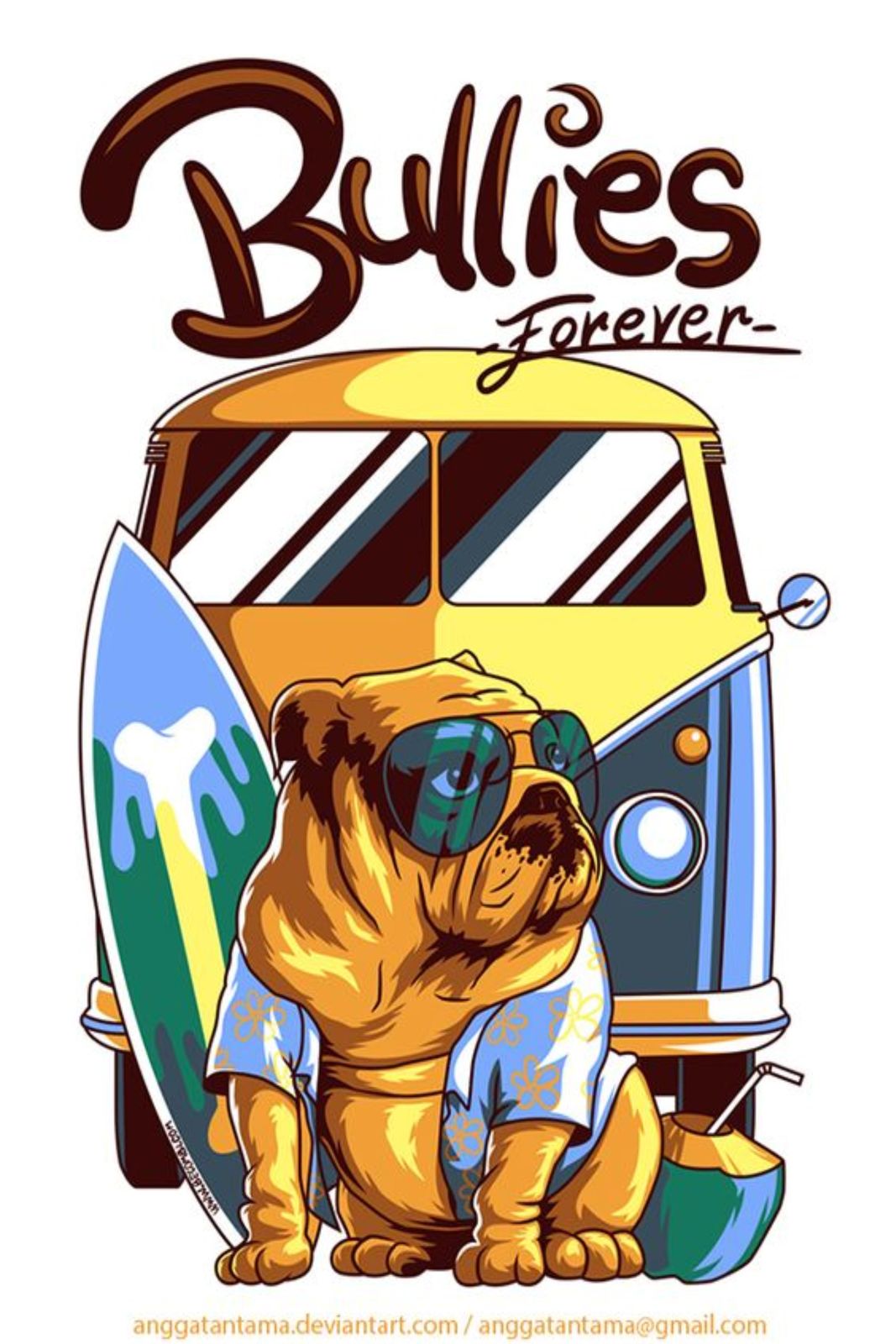 Cool Bulldog Surf Van Wall Art