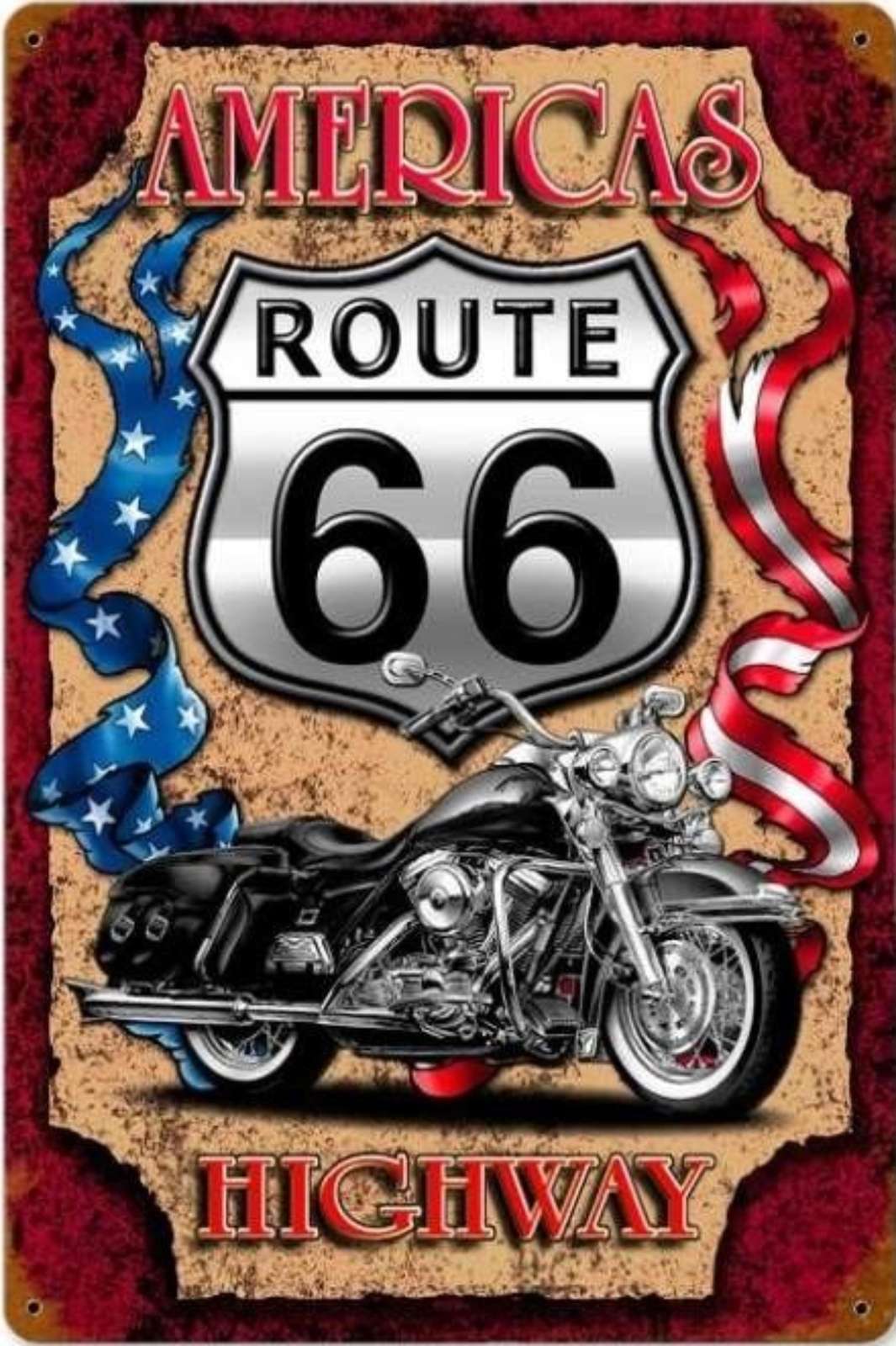 Route 66 Motorcycle America's Highway Wall Art