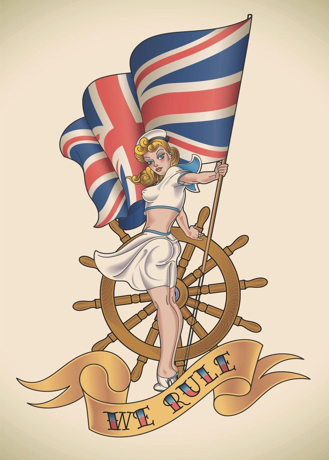 Vintage Sailor Girl Union Jack Flag Wall Art