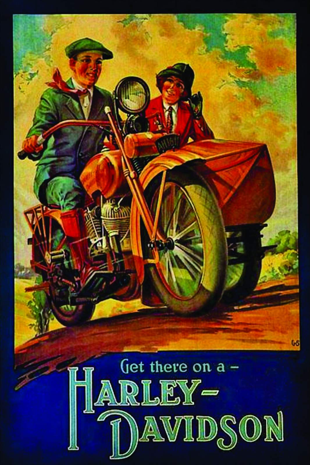 Vintage Harley Davidson Motorcycle with Sidecar Wall Art