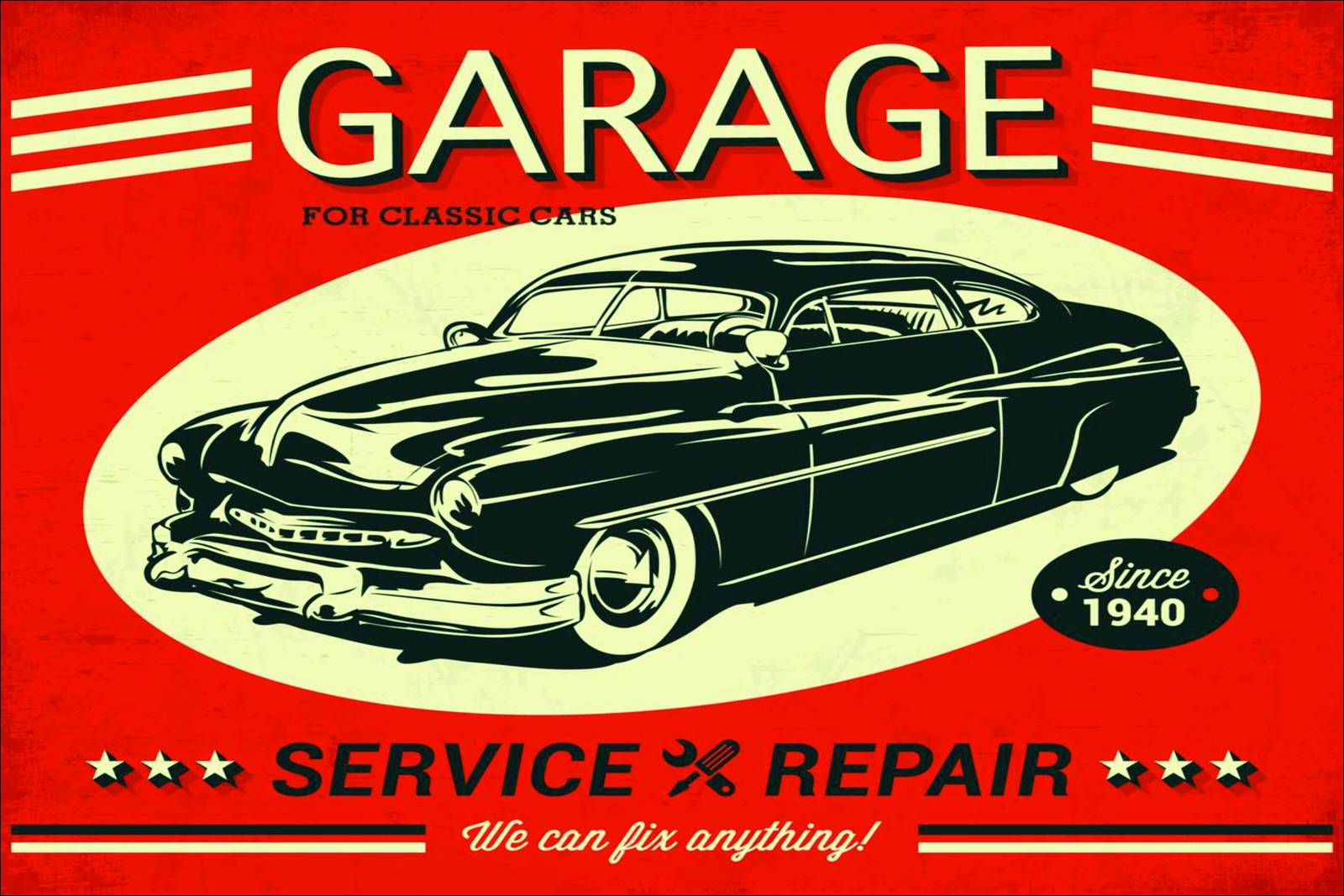 Retro Classic Car Garage Art Wall Art