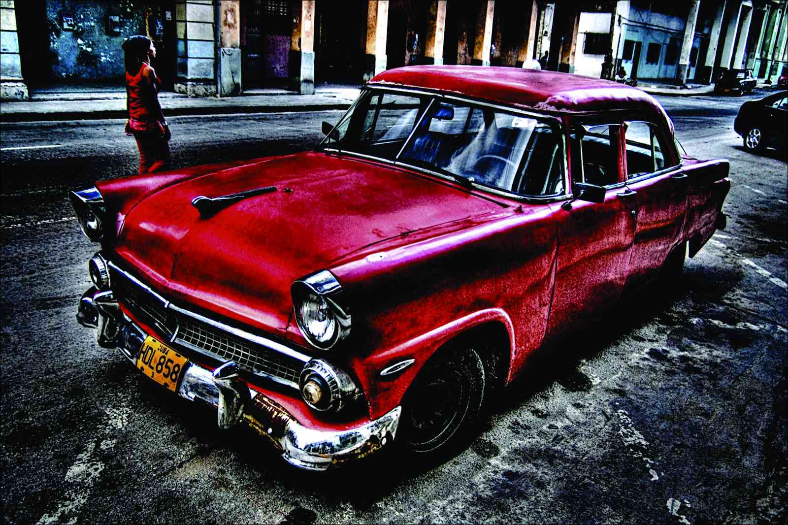 Vibrant Red Classic Car Cuba Wall Art