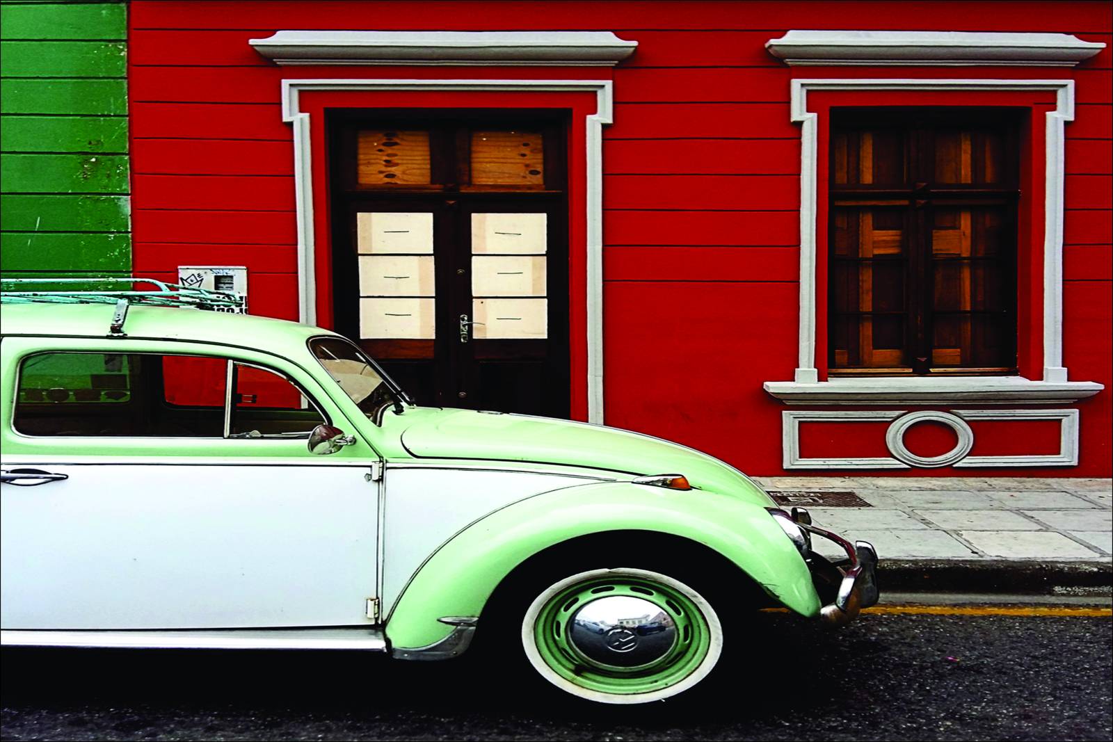 Retro Mint Green VW Beetle Red Wall Wall Art