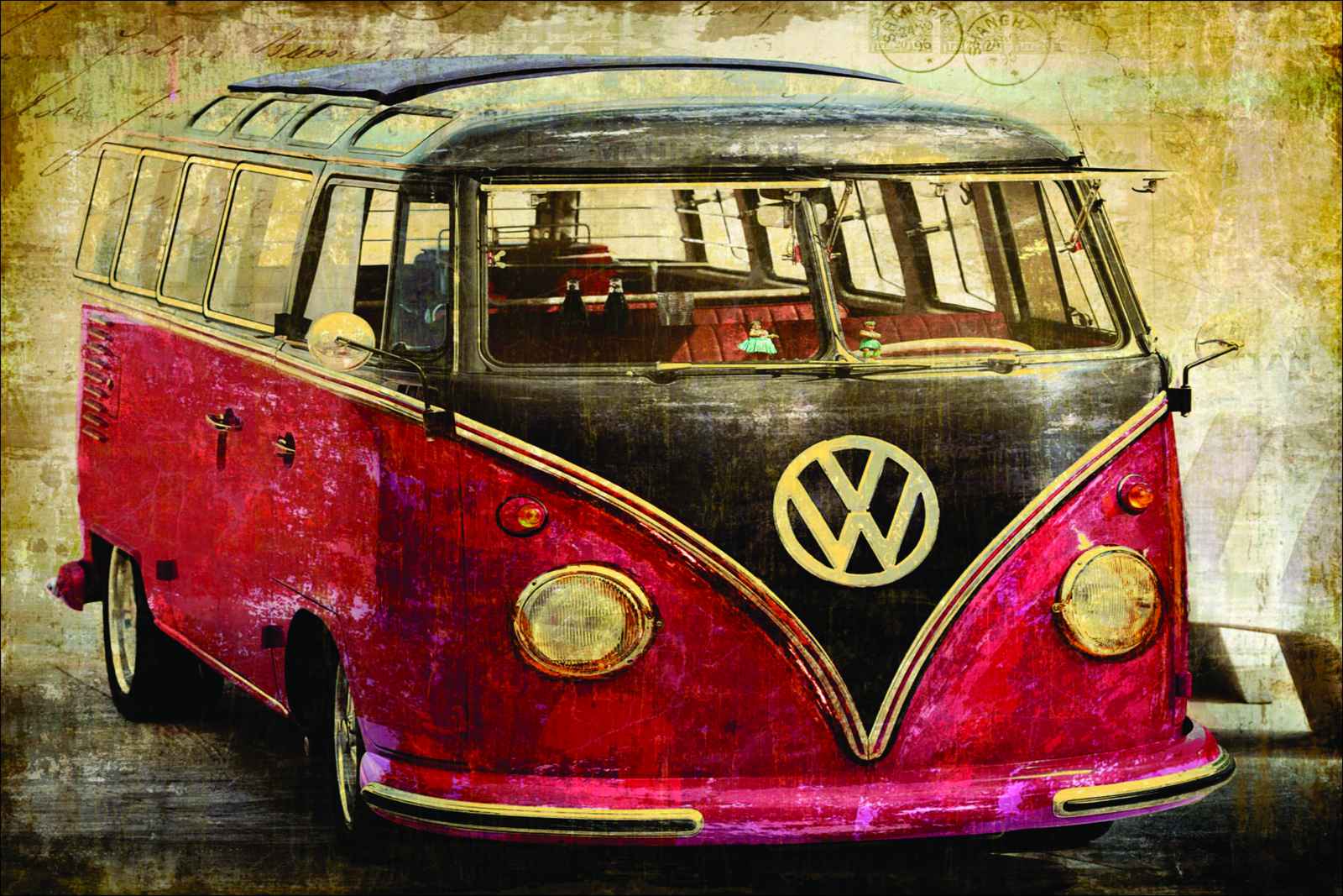 Vintage Red VW Bus Retro Wall Art Wall Art