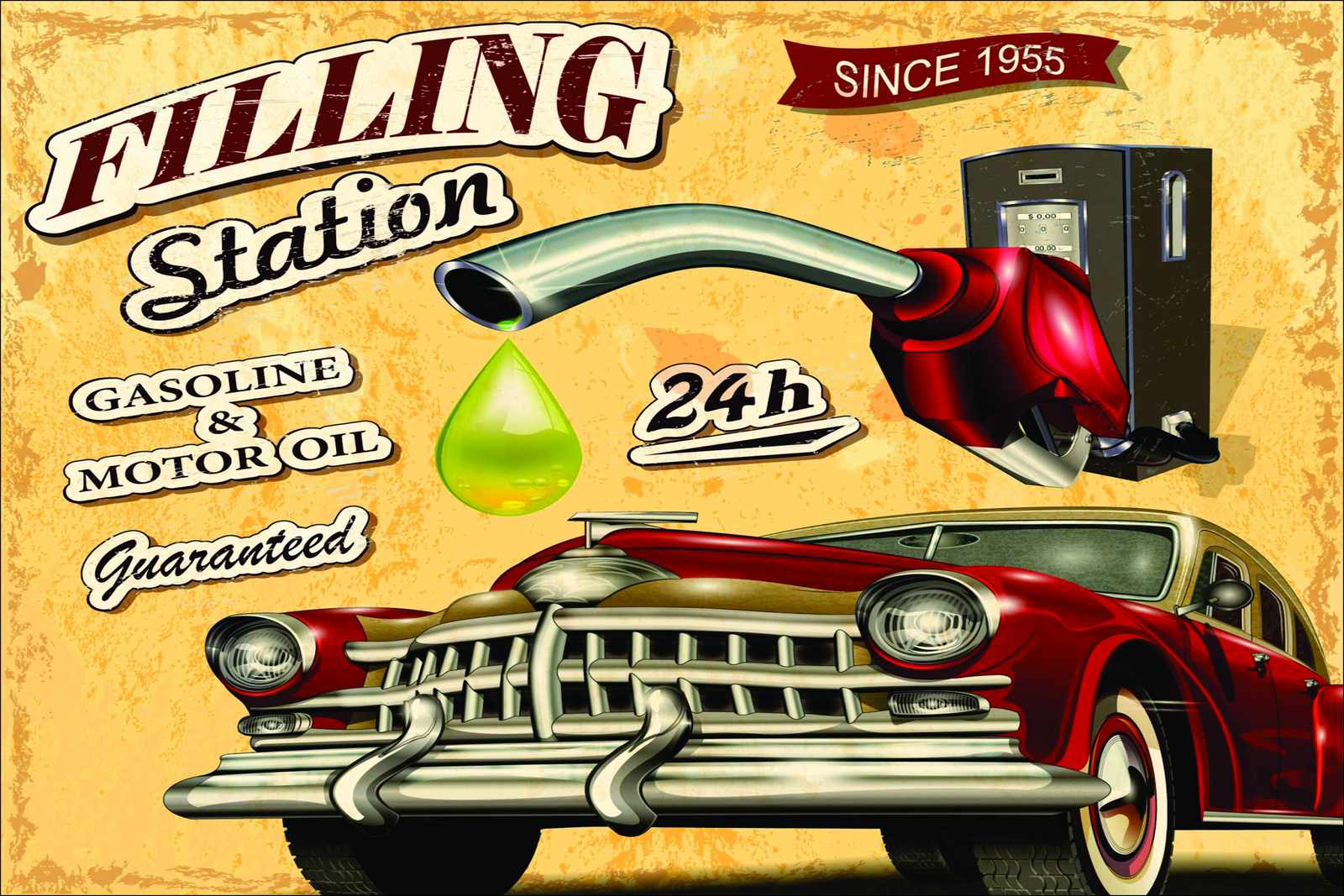 Retro Filling Station Classic Car Wall Art