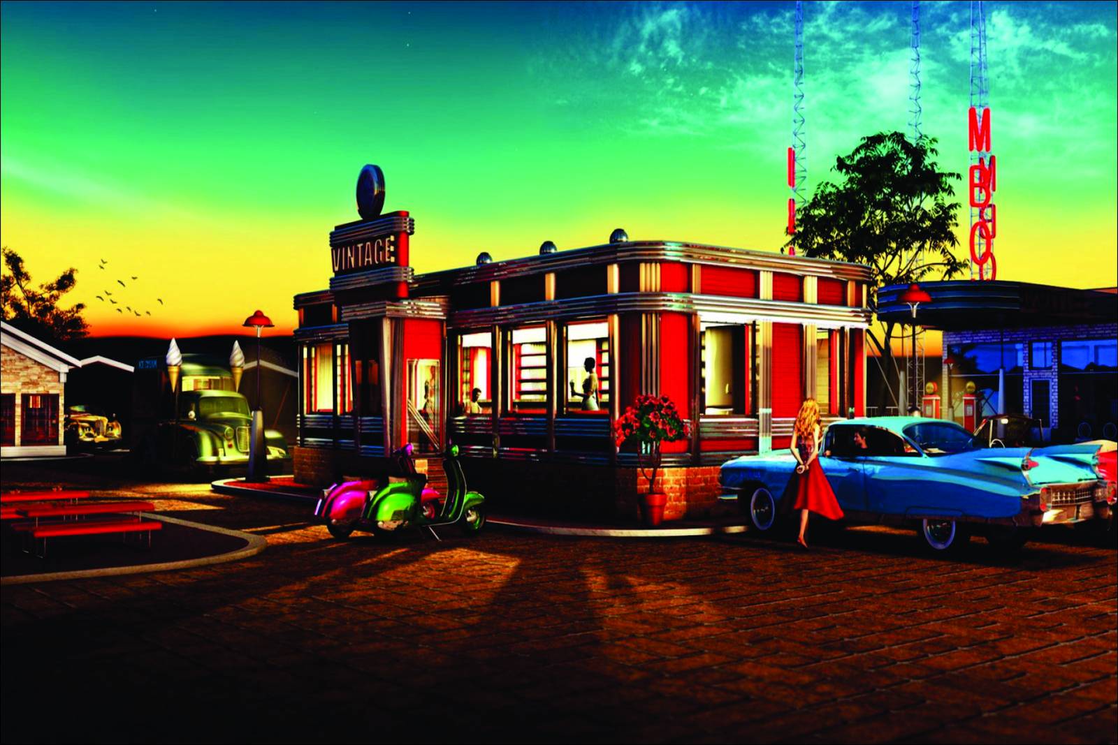 Retro Diner Vibes Wall Art | Vintage Car Wall Art