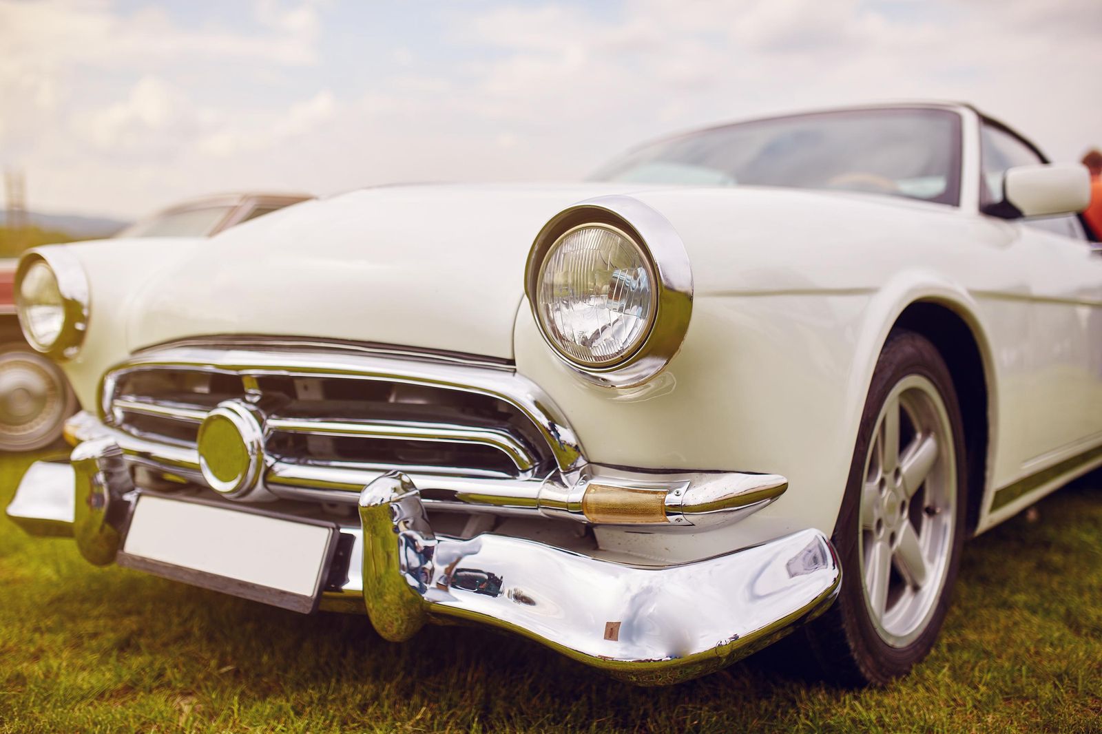 Elegant White Vintage Car Wall Art