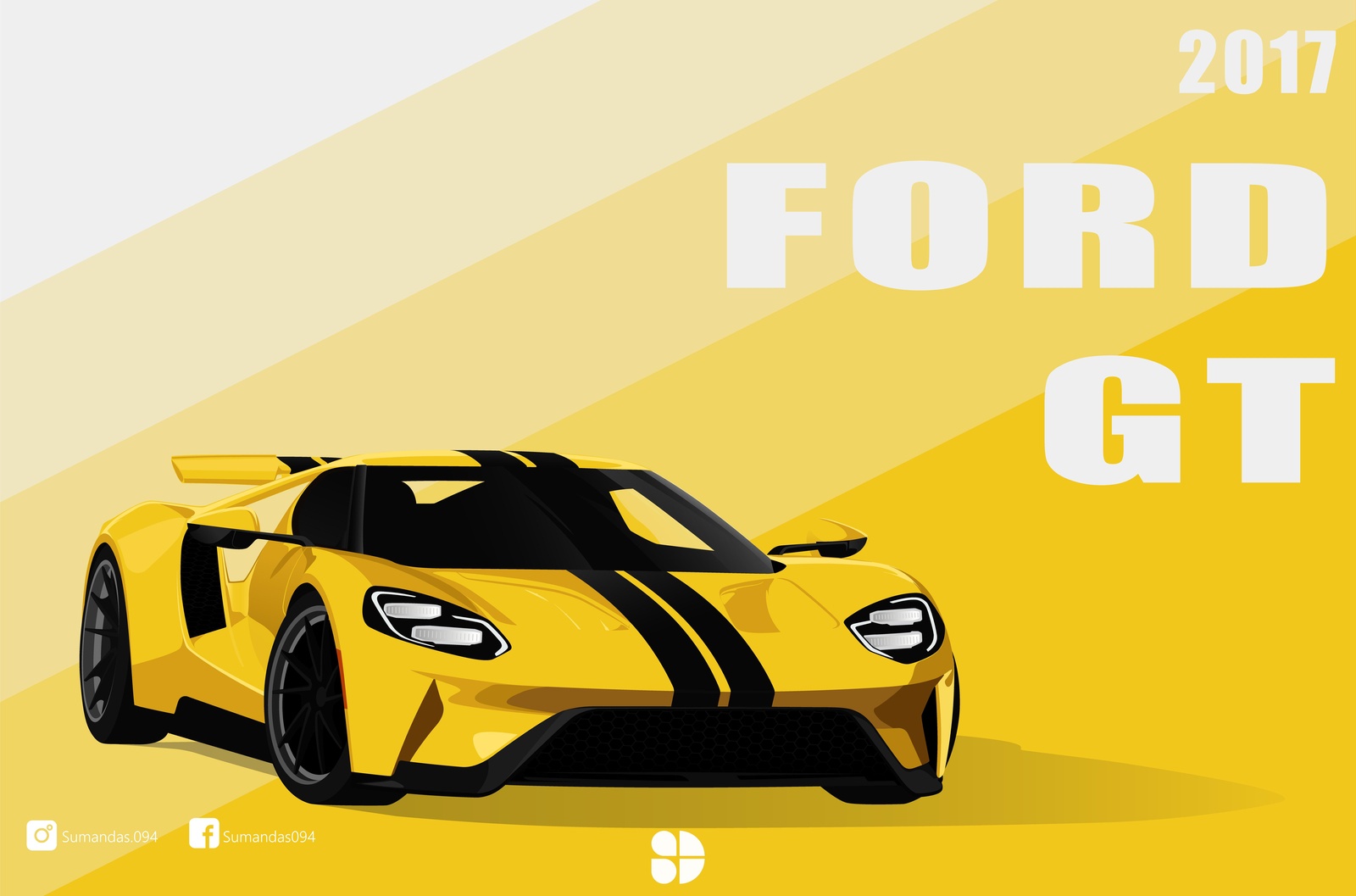 2017 Yellow Ford GT Racing Car Wall Art
