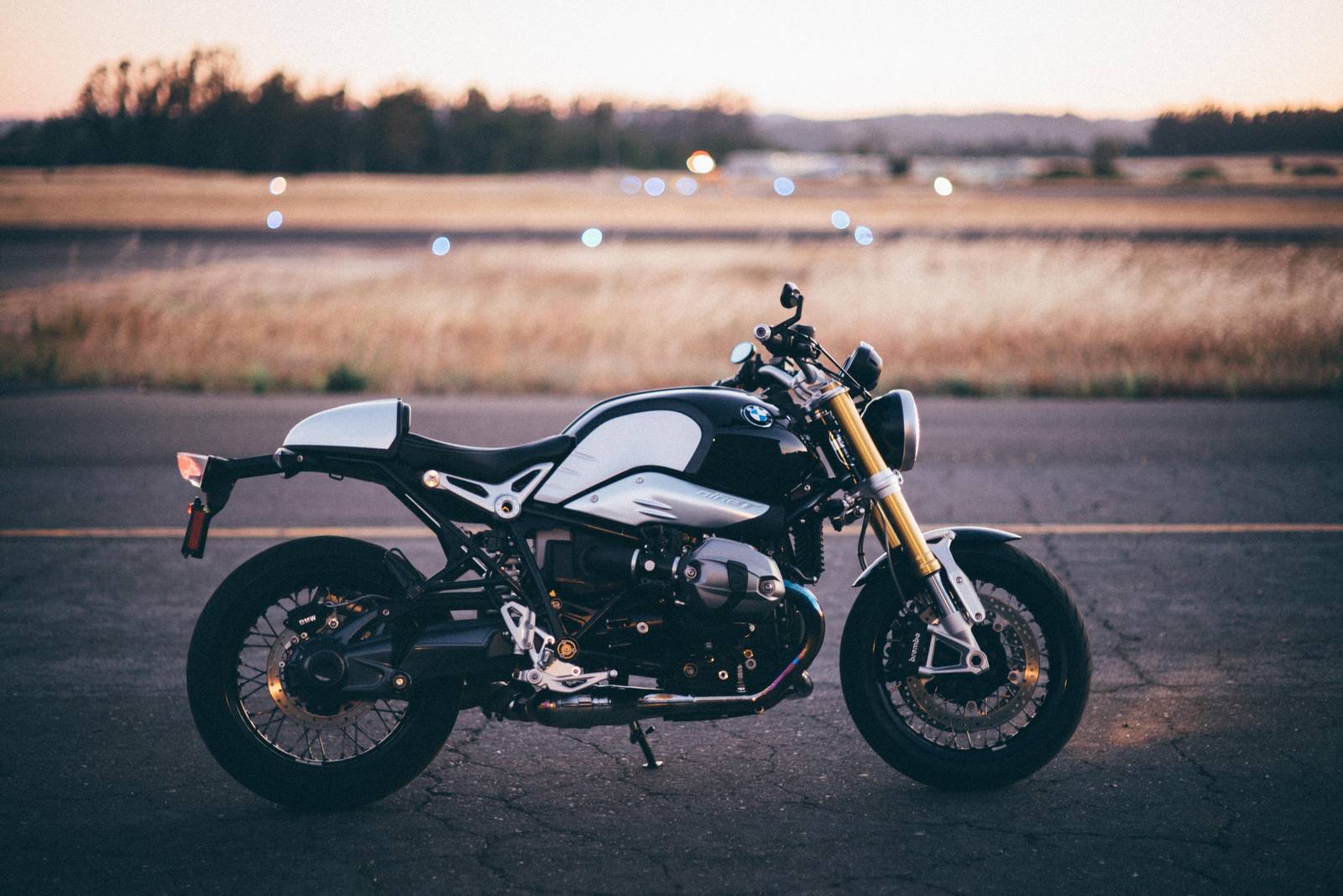 BMW R NineT Motorcycle at Sunset Wall Art