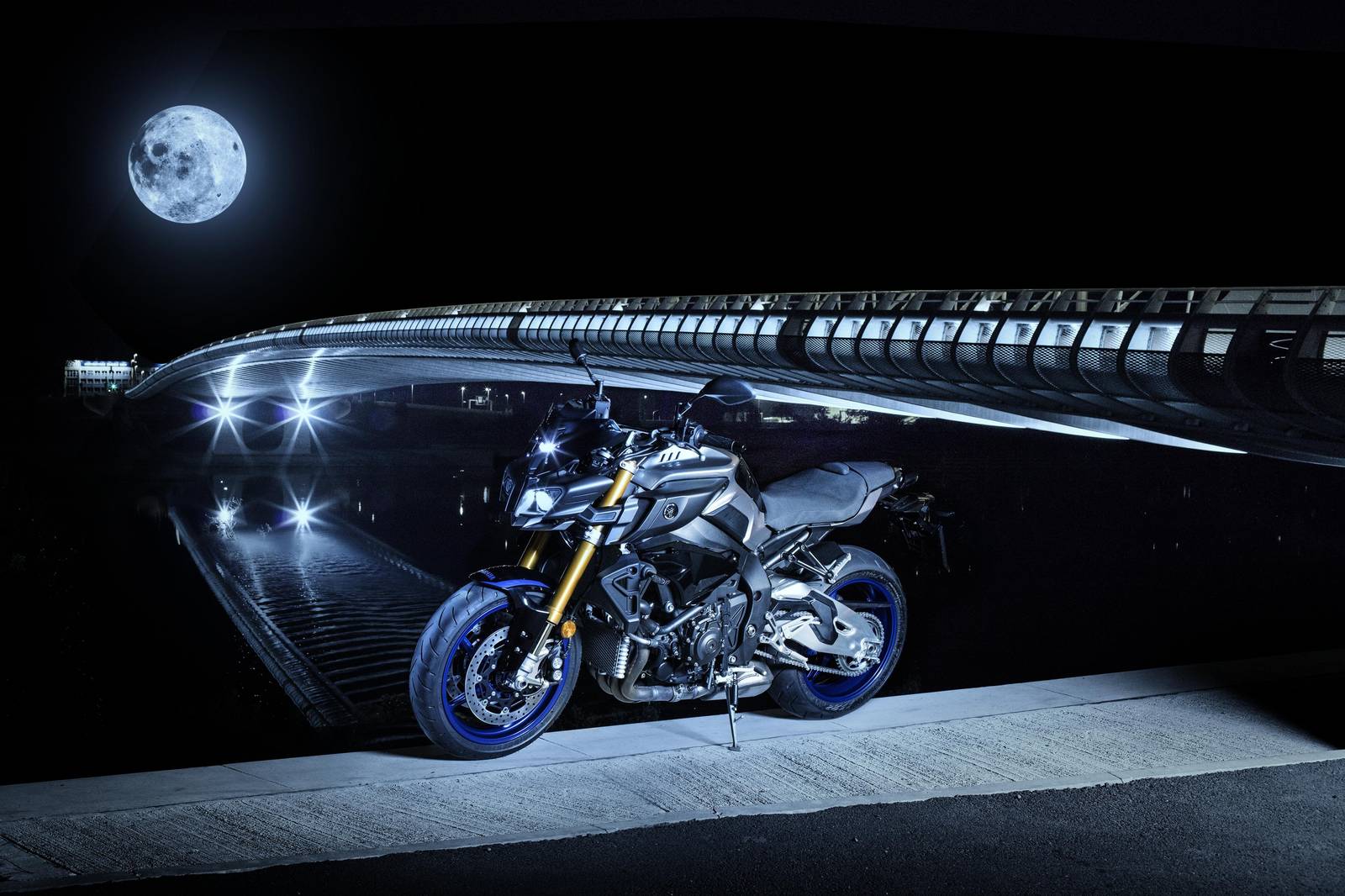 Yamaha Motorcycle Under Moonlit Bridge Wall Art