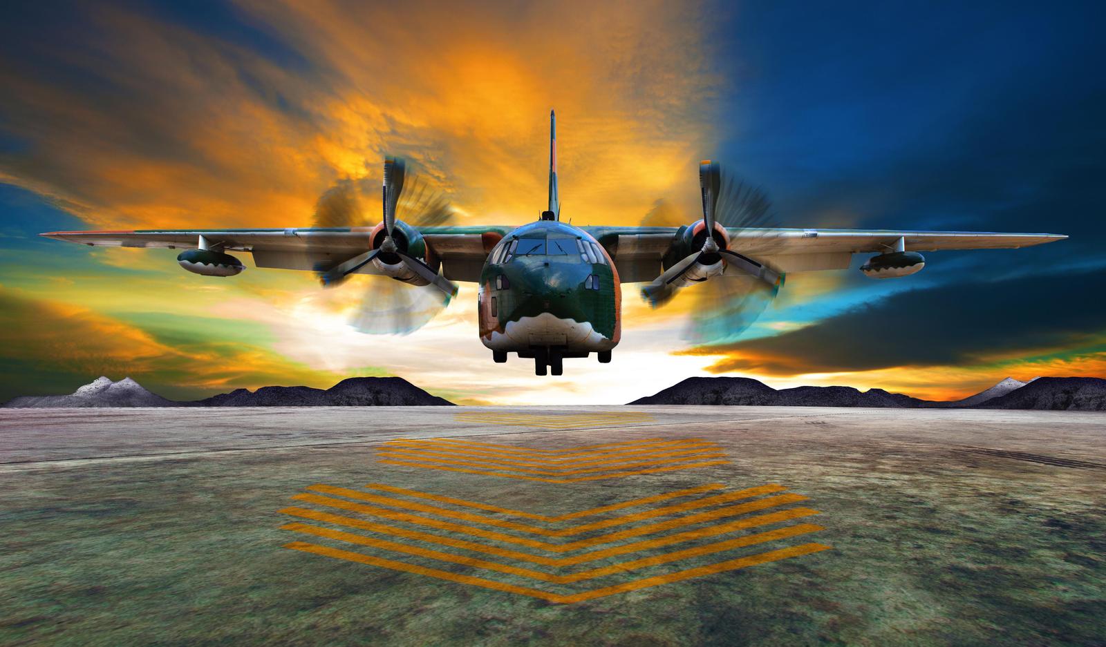Propeller Plane Landing Sunset Wall Art