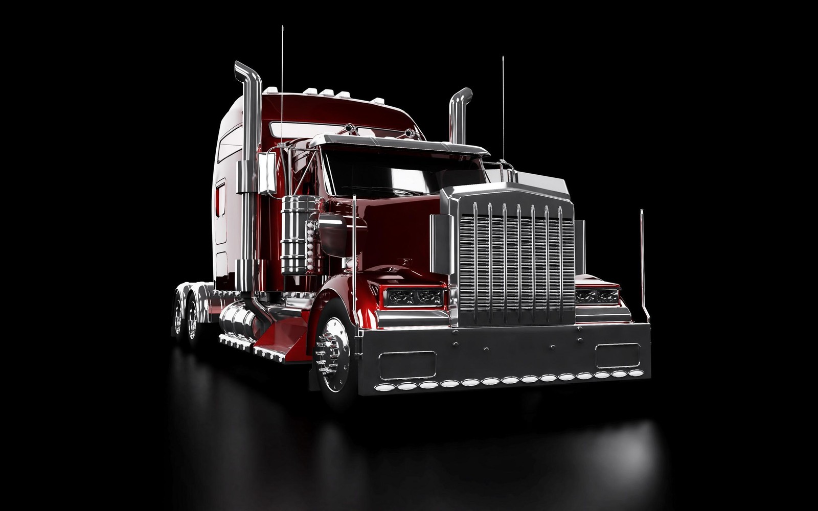 Red Semi-Truck Chrome Grille Wall Art