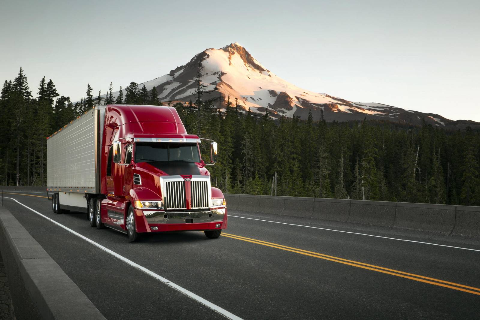 Red Truck Mountain Highway Wall Art