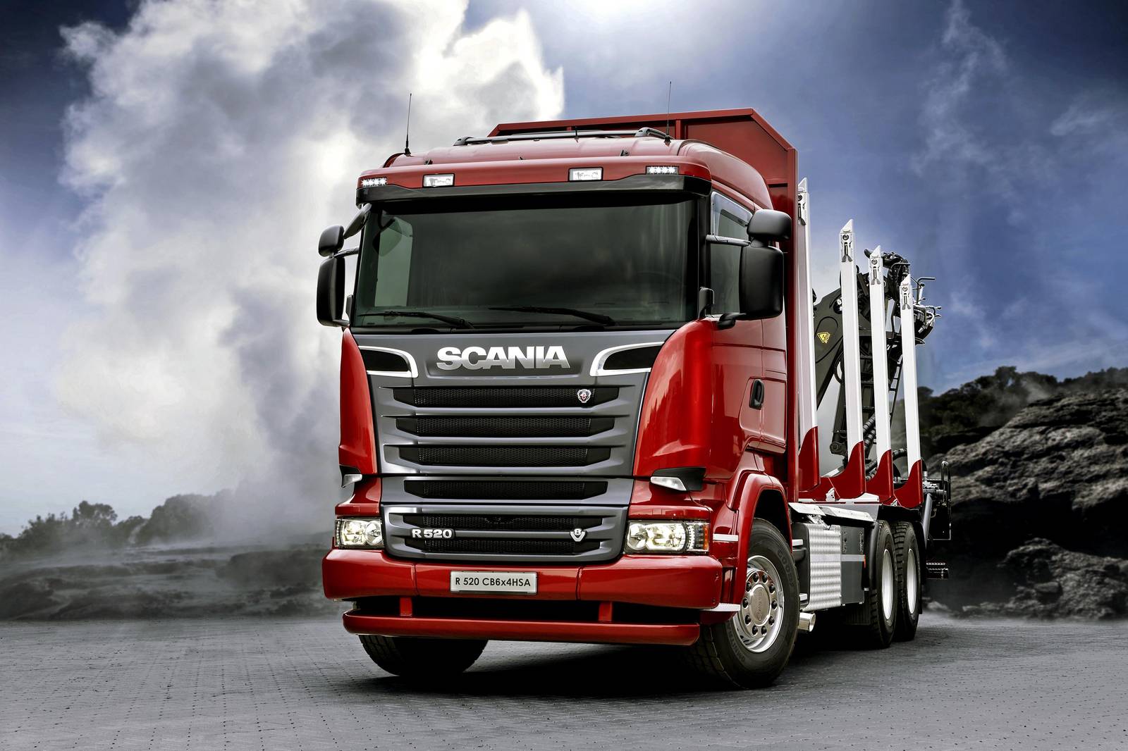 Powerful Red Scania Log Truck Wall Art