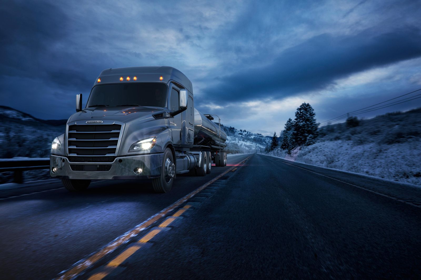 Powerful Freightliner Truck Winter Road Wall Art