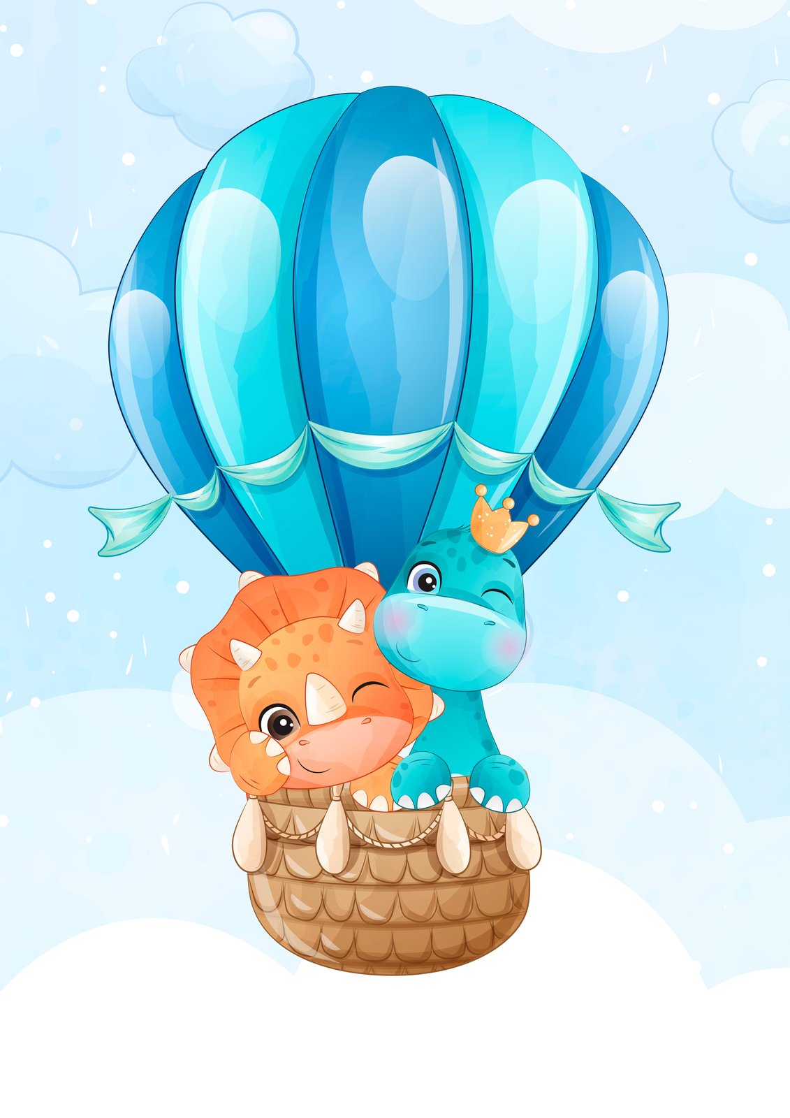 Cute Dinosaurs Hot Air Balloon Adventure Wall Art