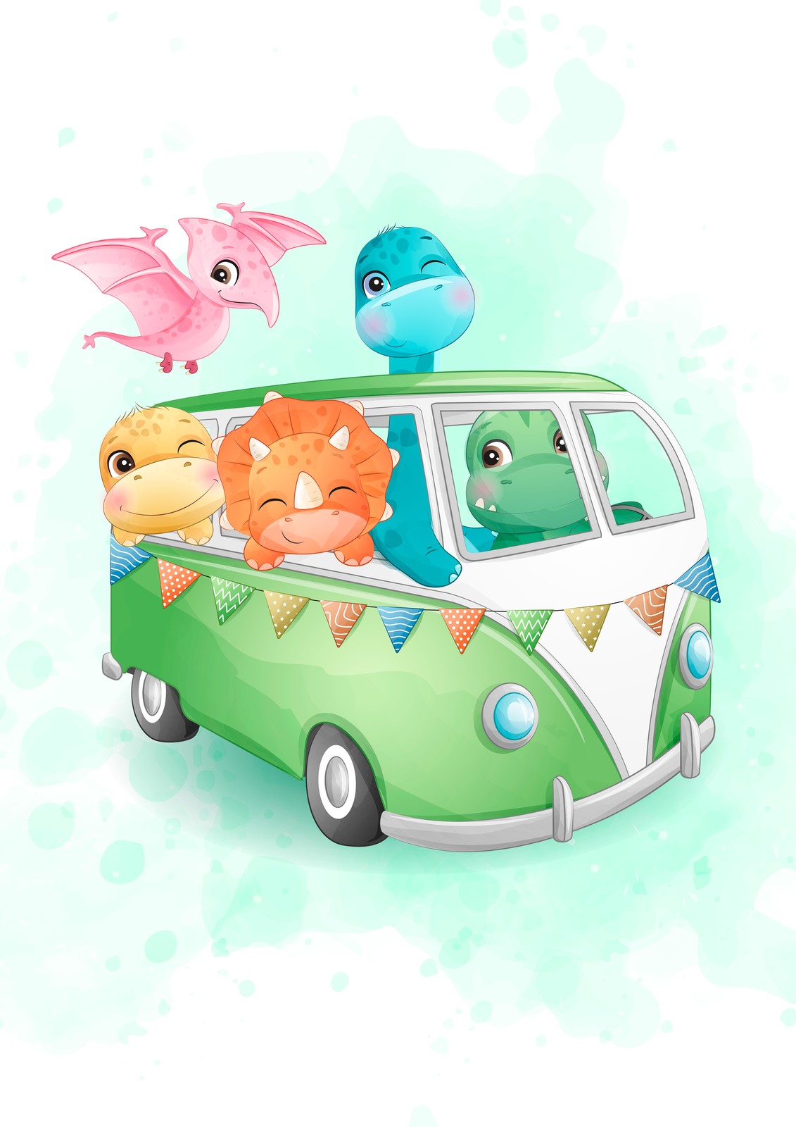 Cute Dinosaur Road Trip Wall Art
