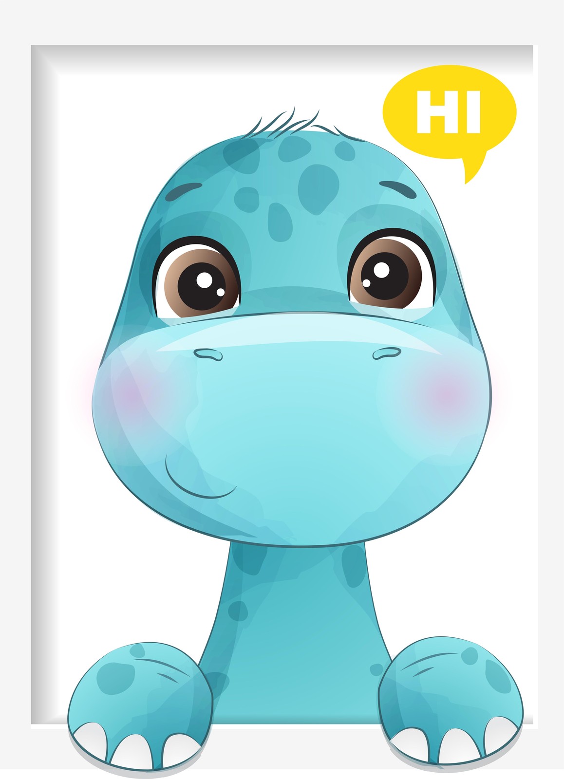 Cute Blue Dinosaur "Hi" Wall Art