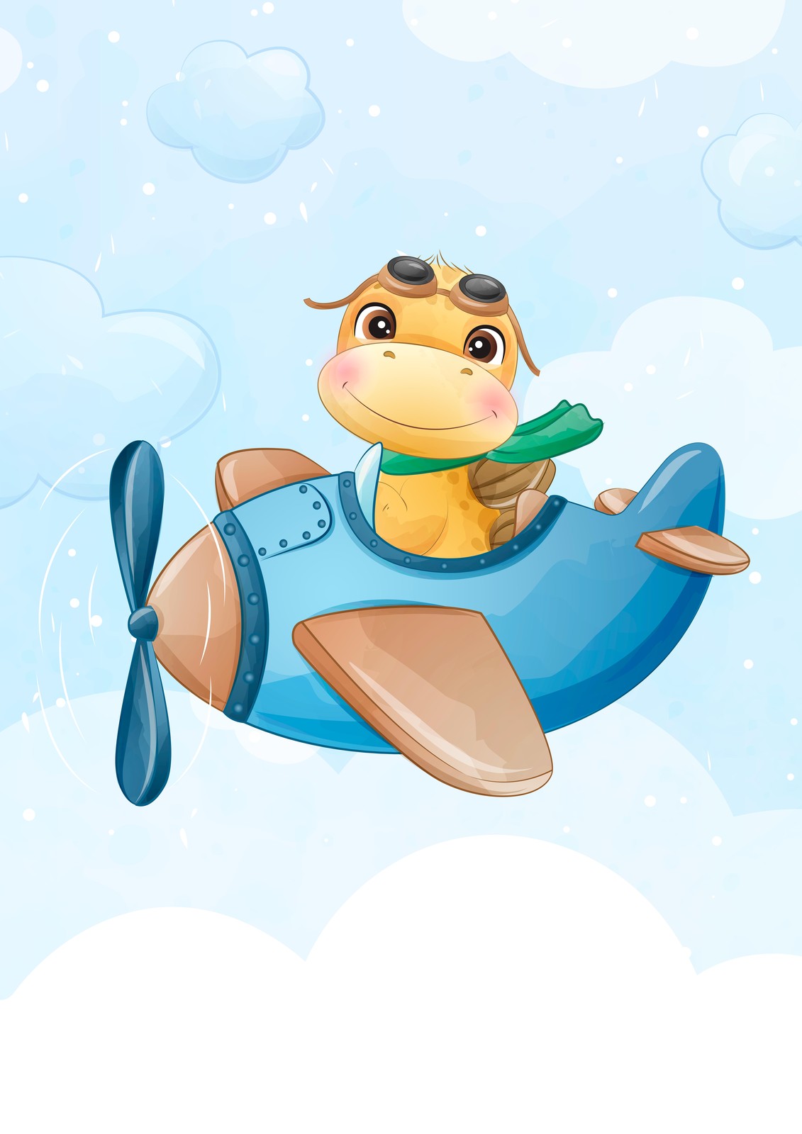 Cute Giraffe Pilot Airplane Wall Art