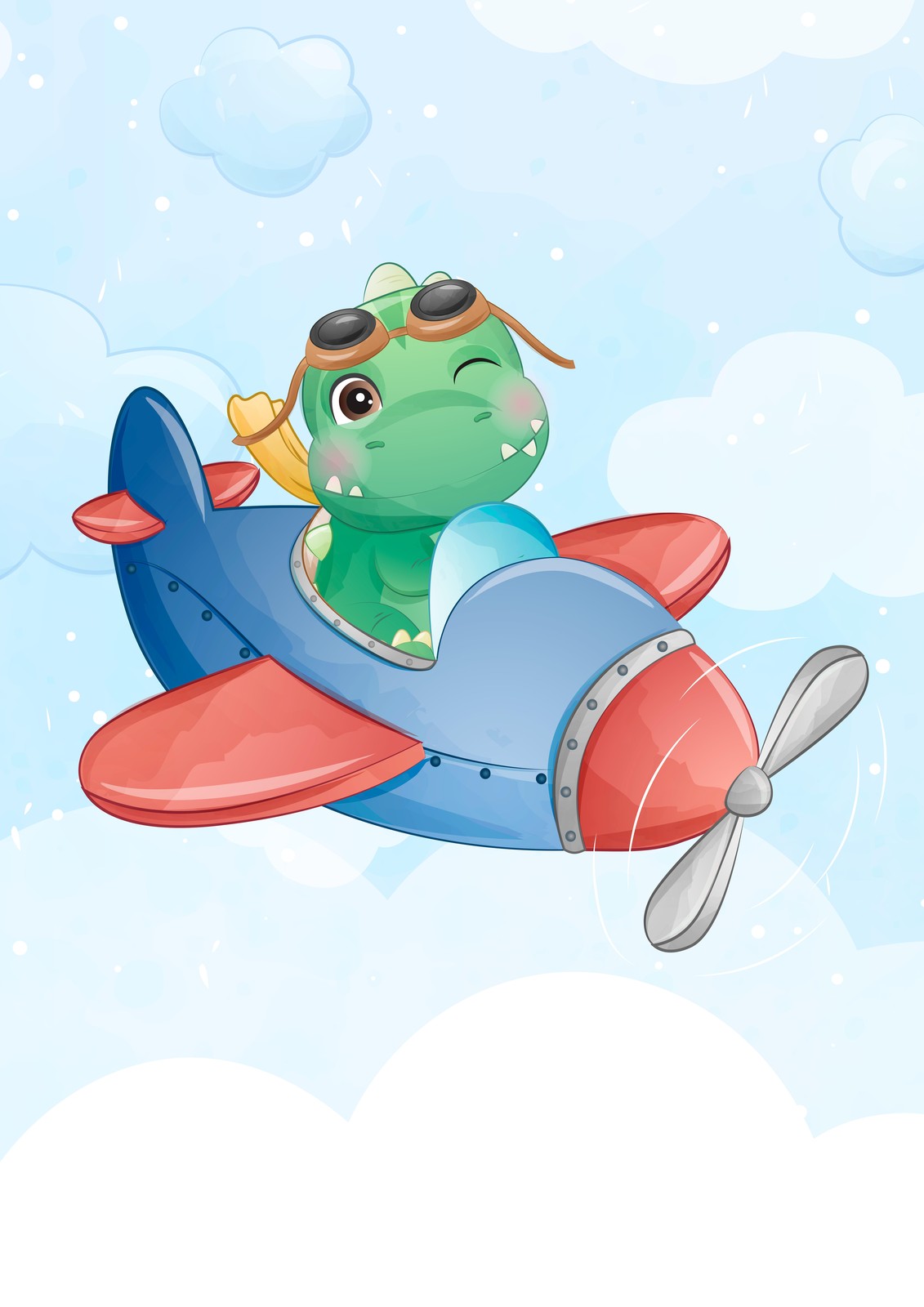 Cute Dinosaur Pilot Airplane Wall Art