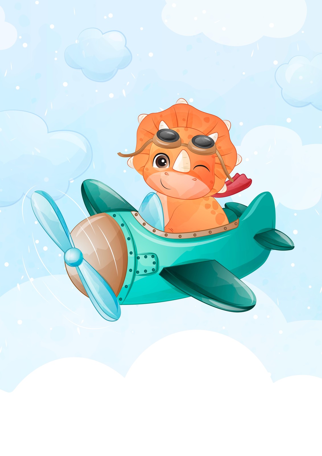 Cute Dinosaur Pilot Airplane Wall Art