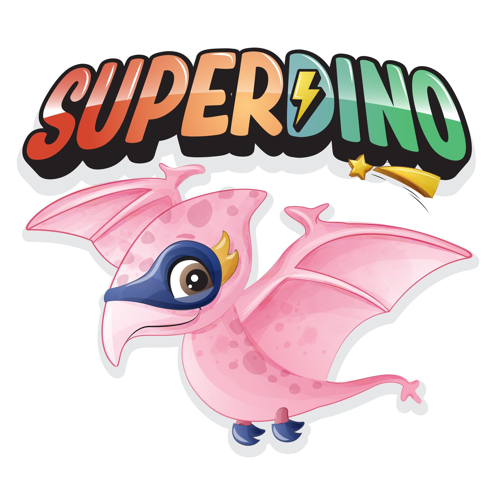Adorable Pink Pterodactyl Super Dino Wall Art