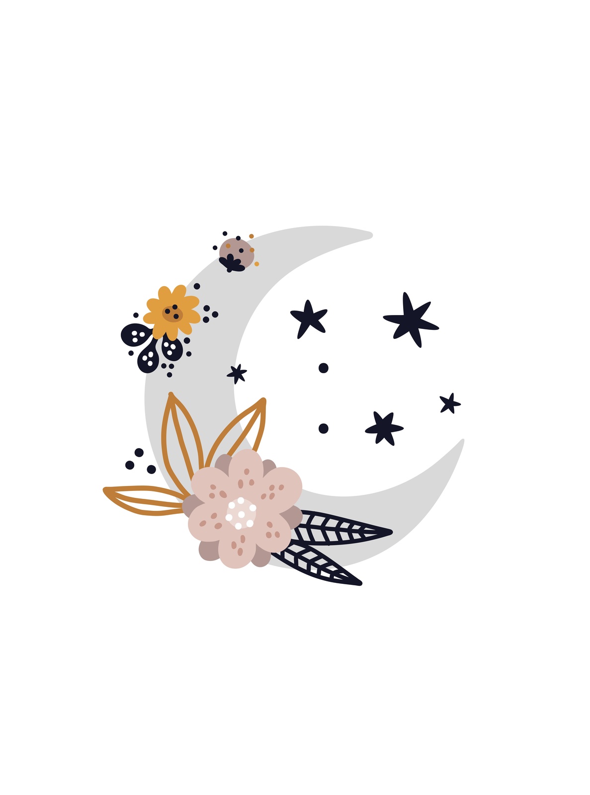 Boho Moon & Stars Floral Wall Art