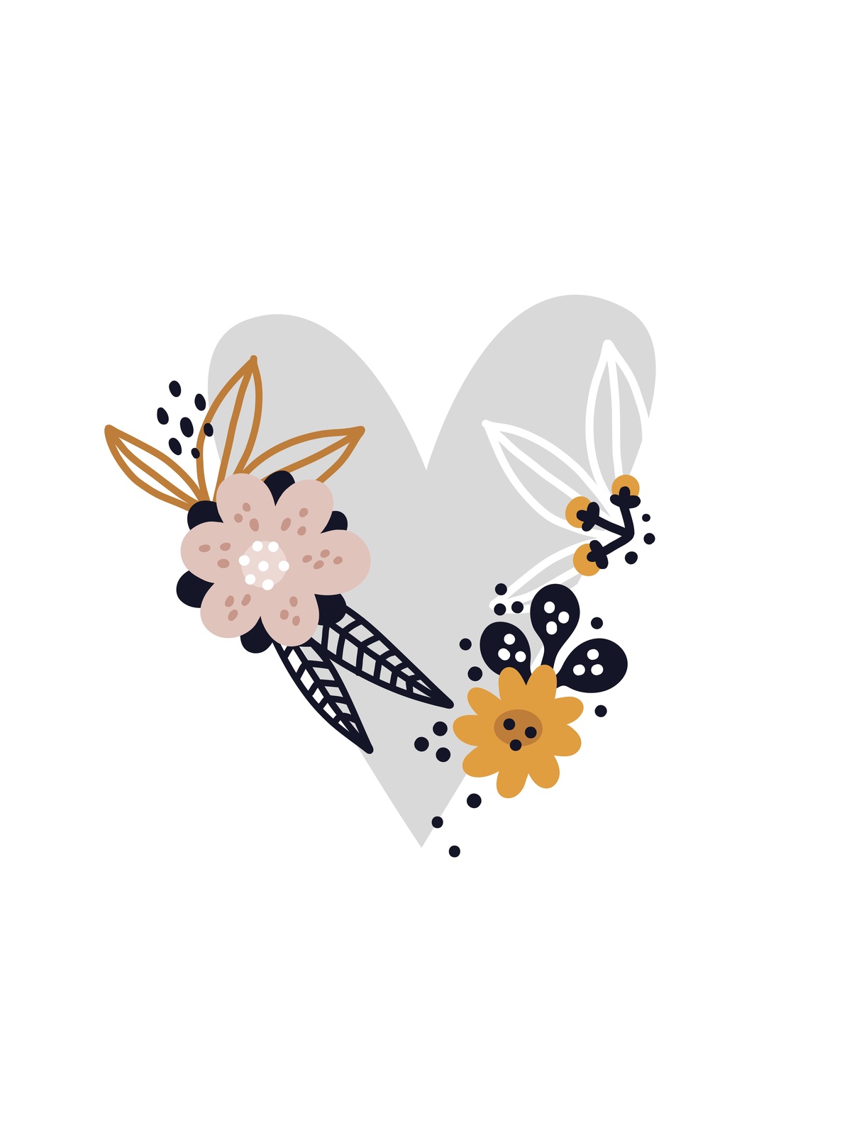 Whimsical Floral Heart Art Wall Art