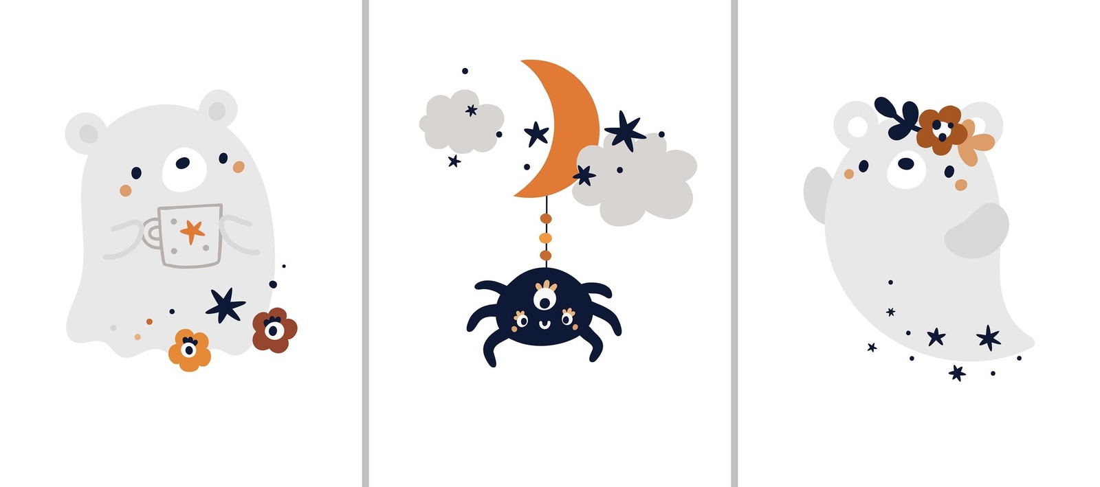 Cute Ghost & Spider Halloween Wall Art Wall Art