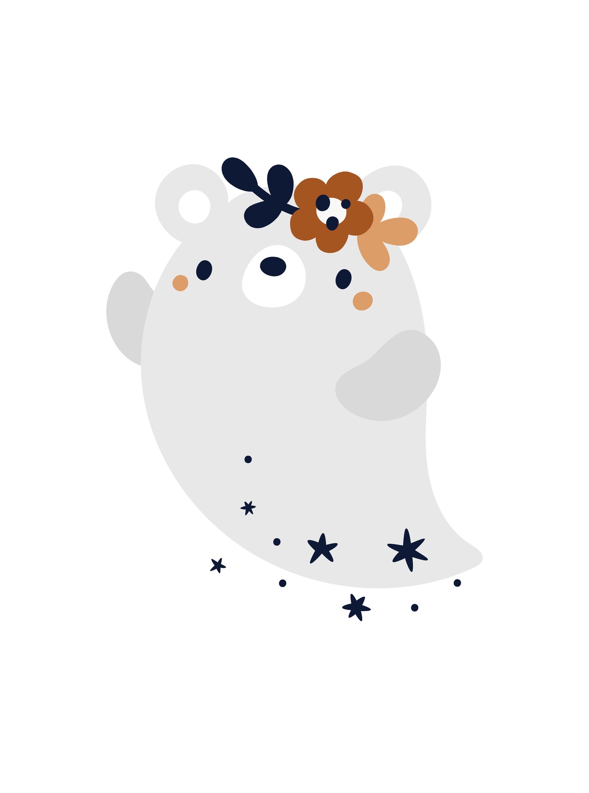 Cute Ghost Bear Floral Wall Art