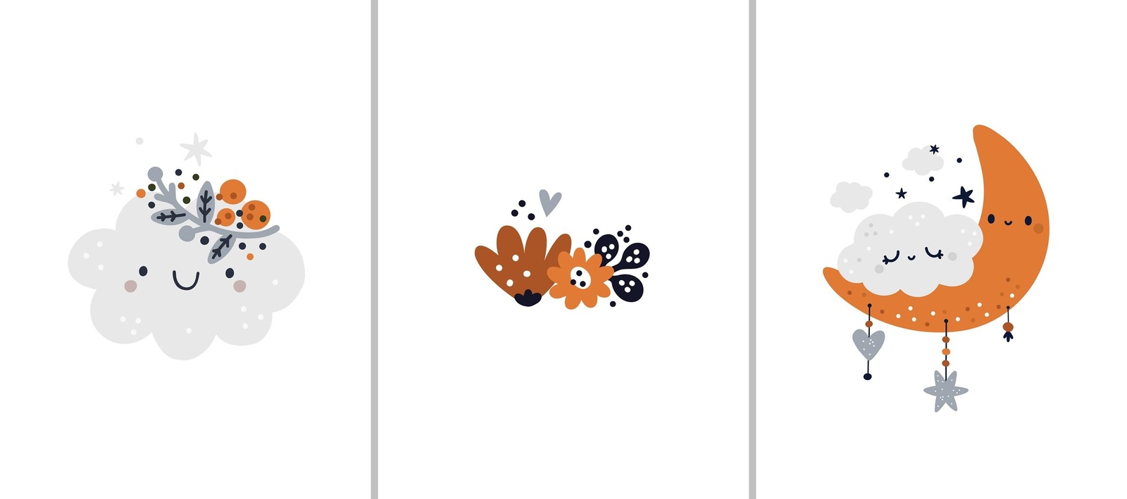 Cute Boho Celestial Cloud & Moon Wall Art
