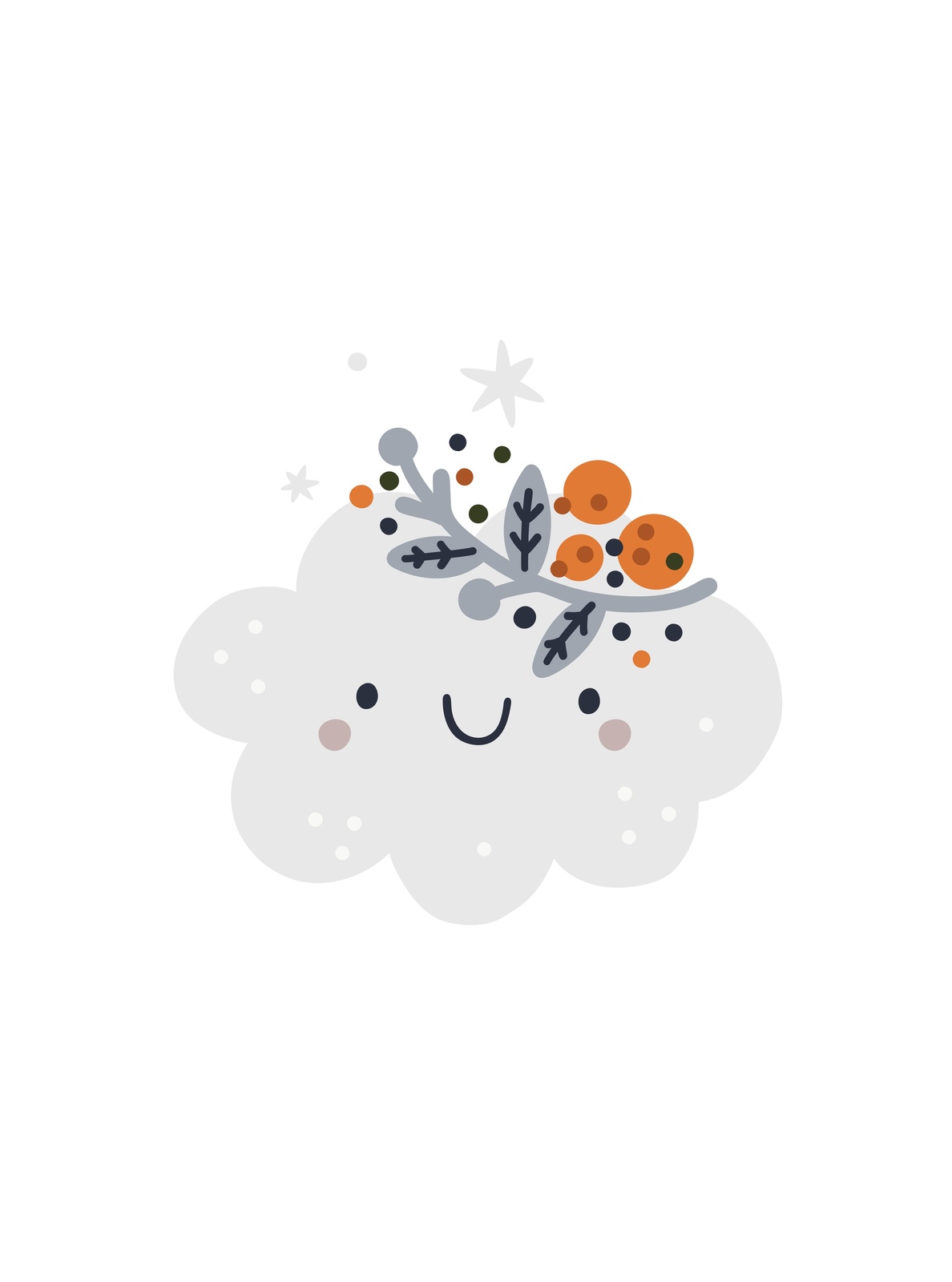 Whimsical Cloud with Berries Wall Art