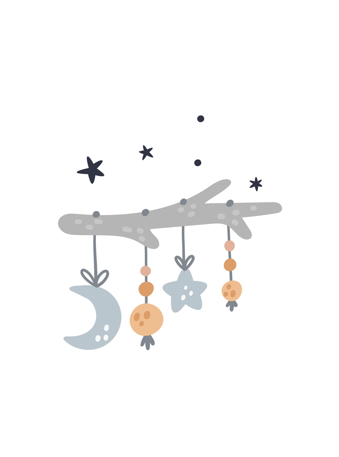 Boho Moon & Stars Nursery Mobile Wall Art