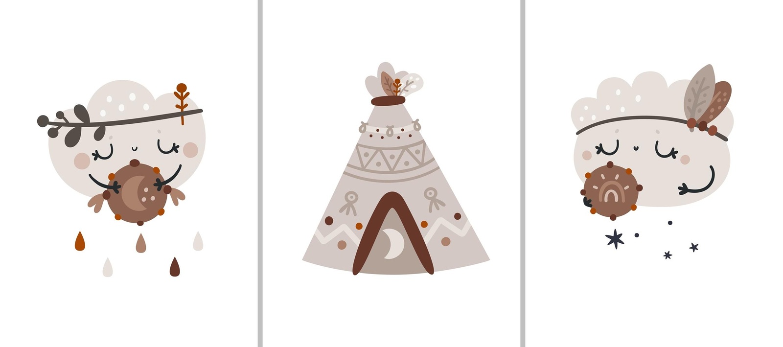 Boho Cloud & Teepee Art: Kids Nursery Wall Art