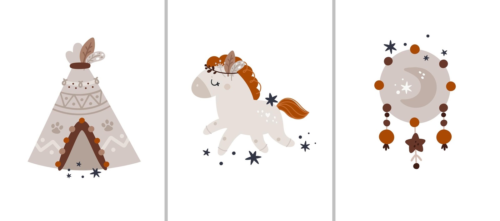 Boho Woodland Creatures Teepee & Moon Wall Art Wall Art