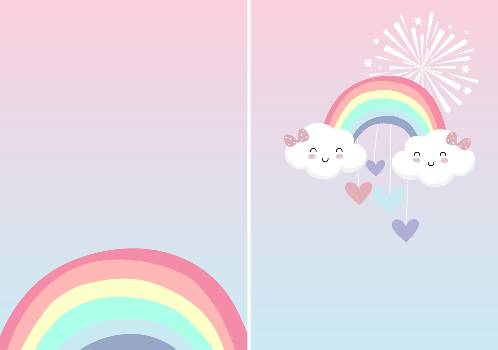 Cute Rainbow Clouds & Hearts Wall Art