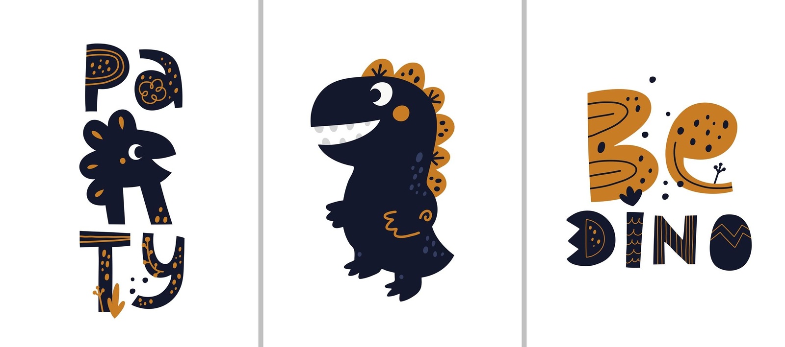 Cute Dinosaur & Party Typography Wall Art