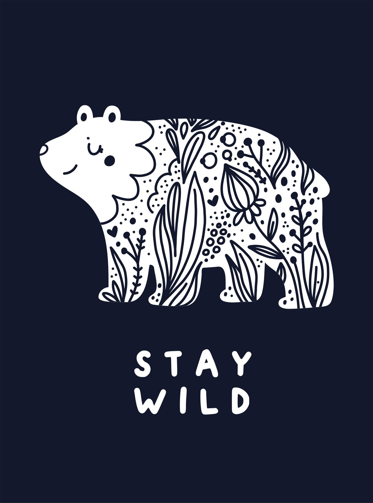 Whimsical Floral Bear 'Stay Wild' Wall Art