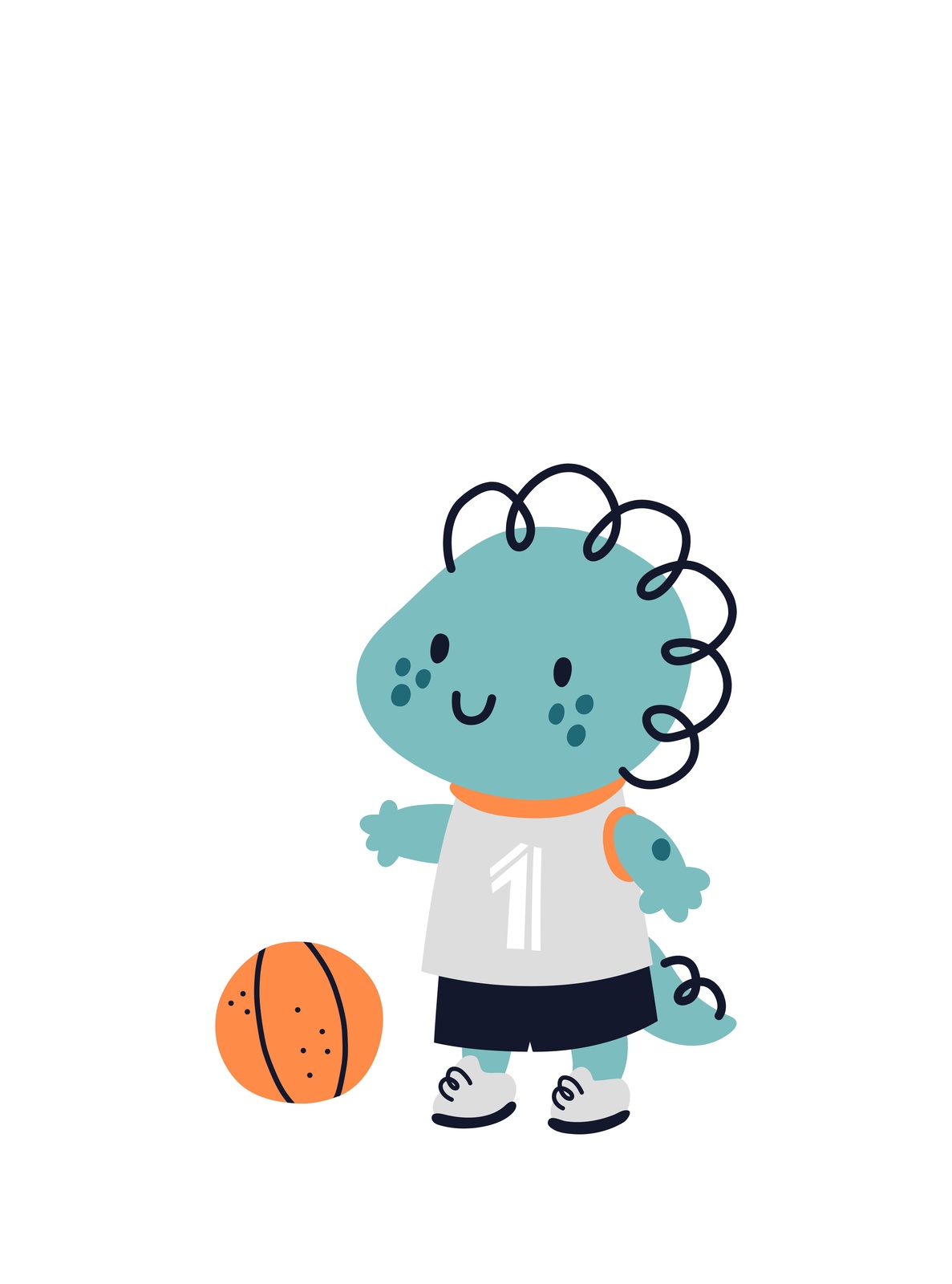 Cute Basketball Dino Wall Art
